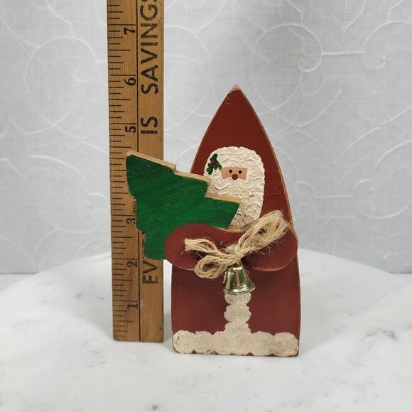 Vintage Wood Santa Claus 6" Red Green Handmade Hand Painted 3-D Christmas Tree - Picture 4 of 15